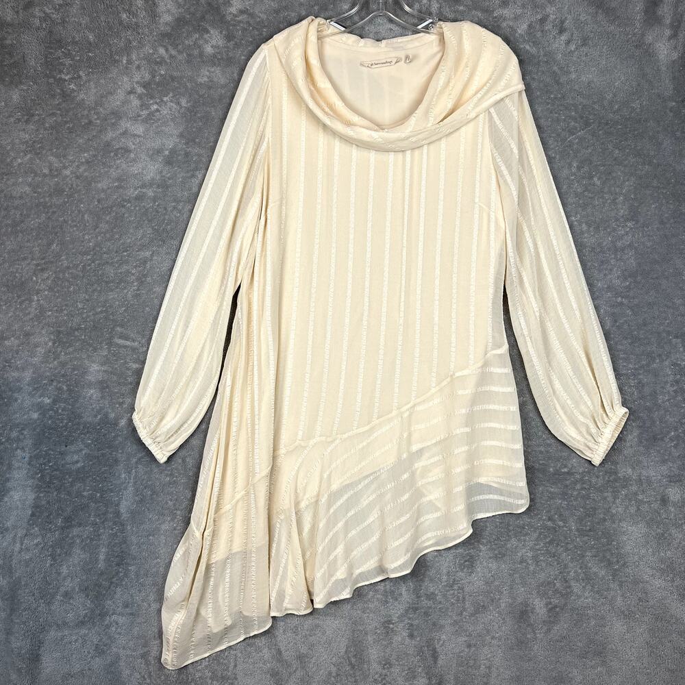 Soft Surroundings Cowl Neck Asymetrical Tunic Blouse Womens L Cream Boho